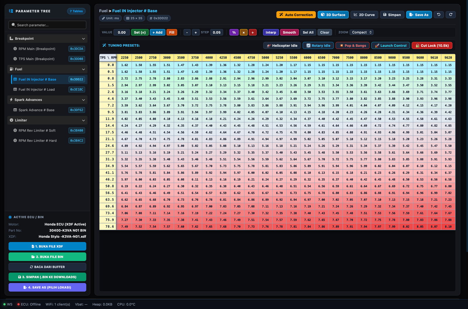 Map Editor TP-RT 2D Heatmap Fuel Matrix